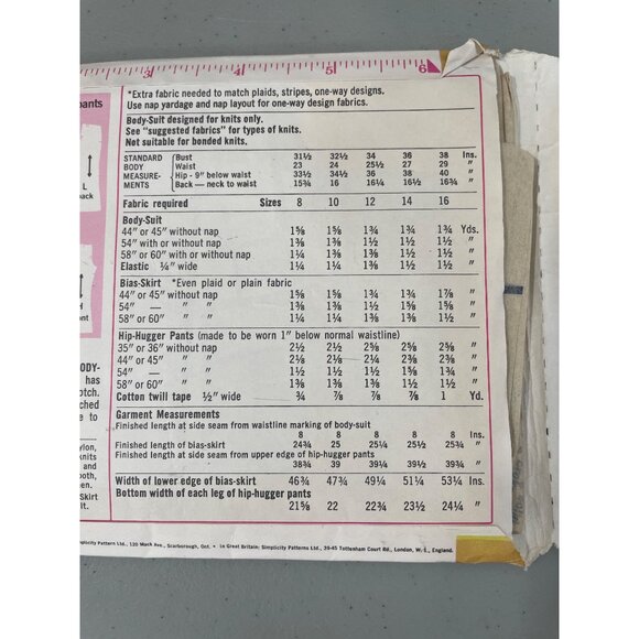 70s Simplicity 9562 Sewing Pattern Size 10 Bodysuit Skirt Hip Hugger Pants CUT - Picture 5 of 6